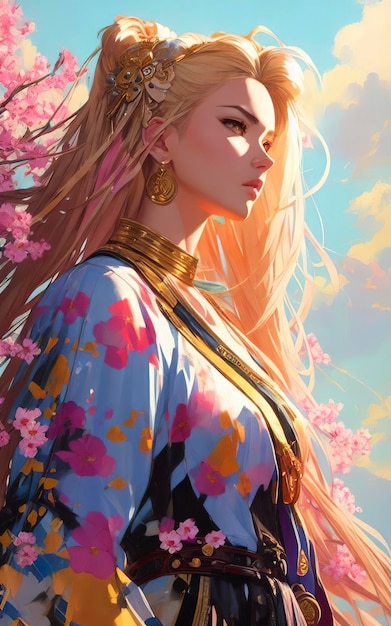 Hermosa pintura de anime de dama summerpunk.