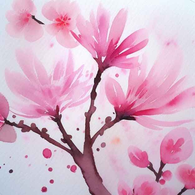 hermosa pintura de árbol de flor rosa