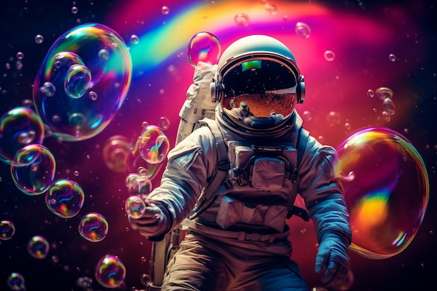 Una hermosa pintura de un astronauta en un entorno colorido Generative Ai