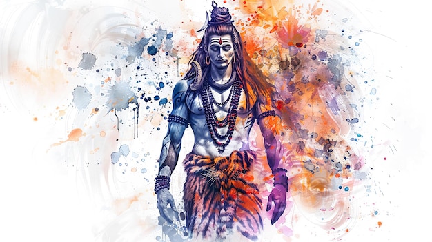 hermosa pintura digital del señor Shiva con piel de tigre perfecta para sus proyectos artísticos