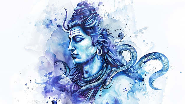 hermosa pintura digital del señor Shiva con una serpiente en fondo blanco perfecto para su hogar de