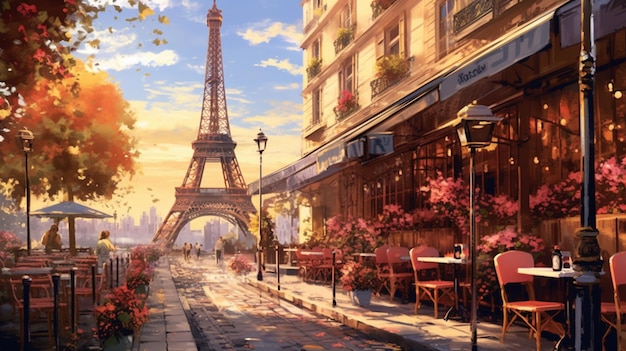 Hermosa pintura por número de café en París con la torre Eiffel IA generativa