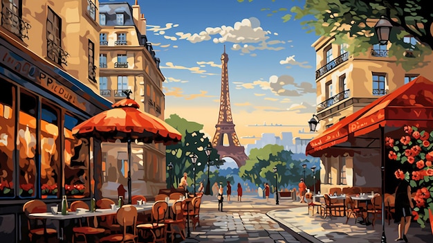 Hermosa pintura por número de cafetería en París.