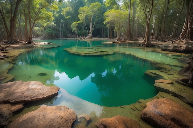 Una hermosa piscina de esmeralda en el bosque profundo de Krabi, Tailandia.