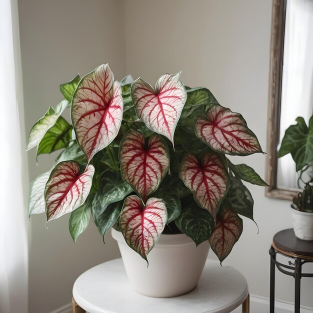 Una hermosa planta de caladio en una habitación de estilo clásico