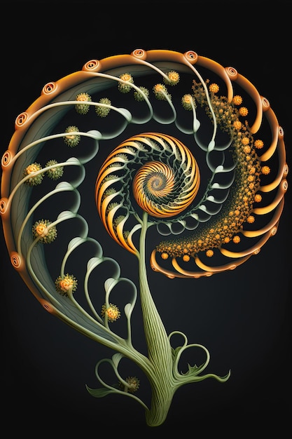 Hermosa planta de hiedra que crece en un patrón de ruta fibonacci de forma fractal Generative Ai Generative Ai