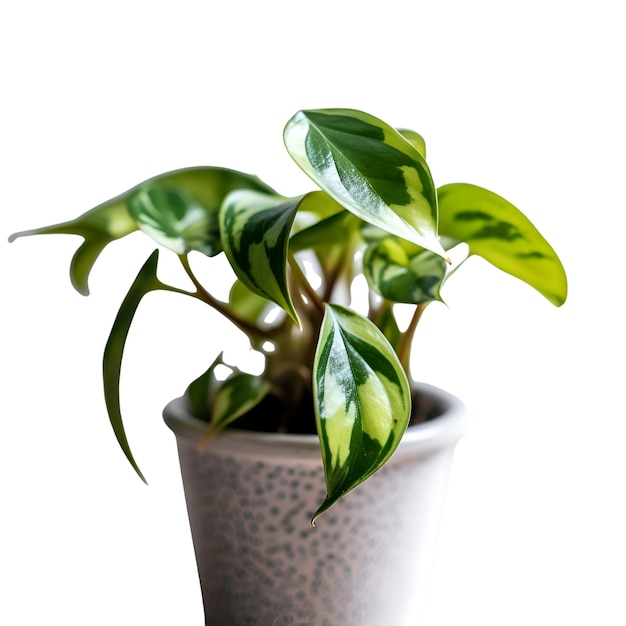 Hermosa planta de interior en una maceta sobre un fondo blanco Aislar