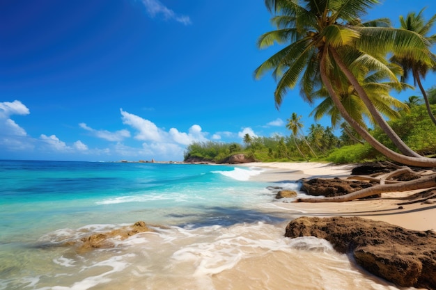 La hermosa playa de Anse Intendance en las Seychelles, el fondo de la naturaleza, la hermosa isla tropical de Barbados, la vista de la playa dorada con palmeras y aguas cristalinas.