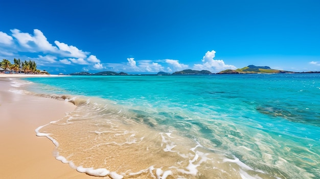 Hermosa playa de arena blanca y agua turquesa IA generativa