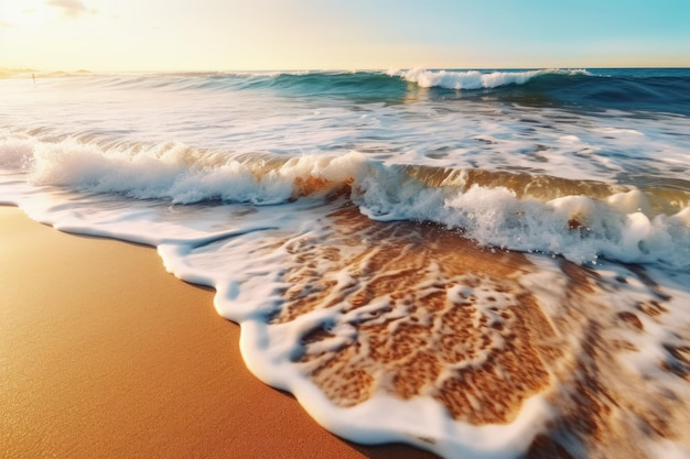 Hermosa playa de arena y olas de mar en la arena