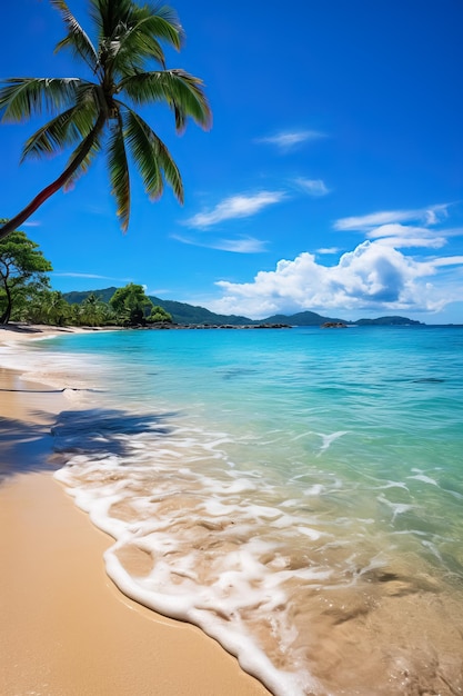 Una hermosa playa de arena con un vibrante mar tropical.