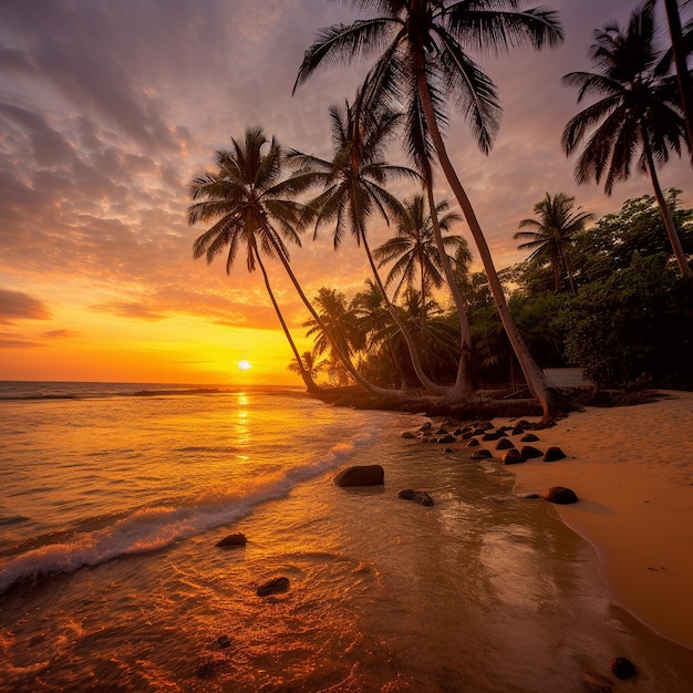 Una hermosa playa con cocoteros Generative Ai