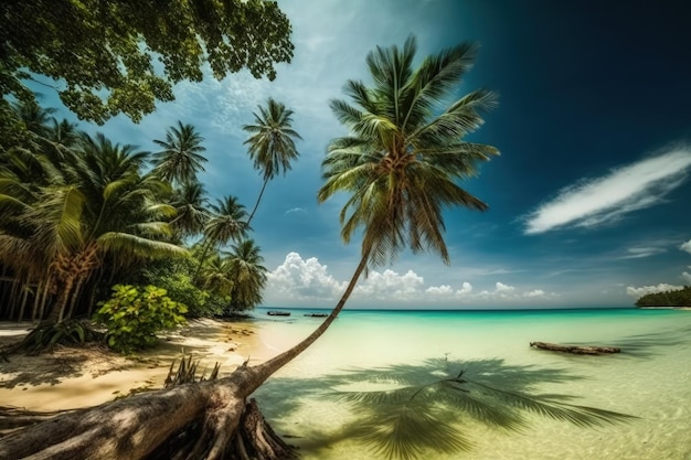 Hermosa playa de isla tropical con palmeras de cielo azul y una escena natural de verano Koh Kood Tailandia