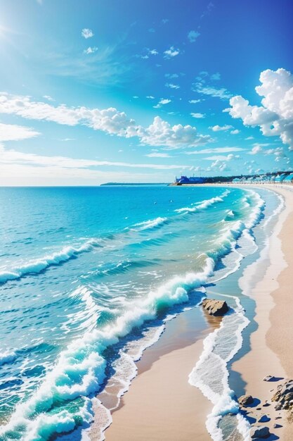 una hermosa playa con olas y un cielo azul