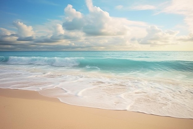 una hermosa playa con olas y nubes al fondo