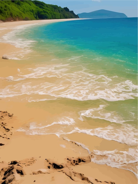 Hermosa playa con palmeras cerca del océano con arena dorada en un día soleado paisaje tropical de verano