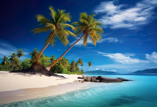 Una hermosa playa con palmeras en una isla tropical