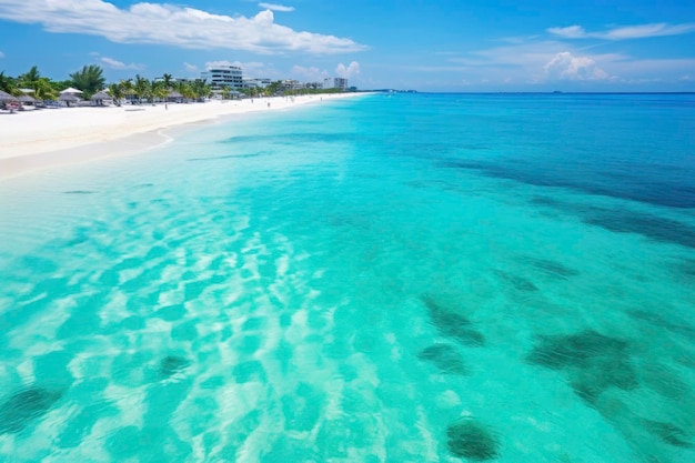 Hermosa playa paradisíaca con aguas cristalinas y arena suave.