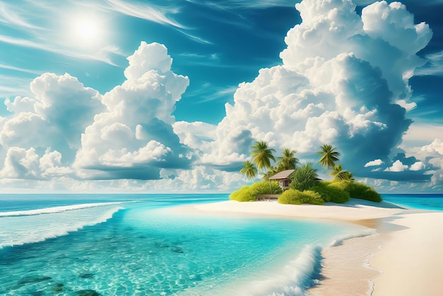 hermosa playa con una pequeña isla en el medio del océano