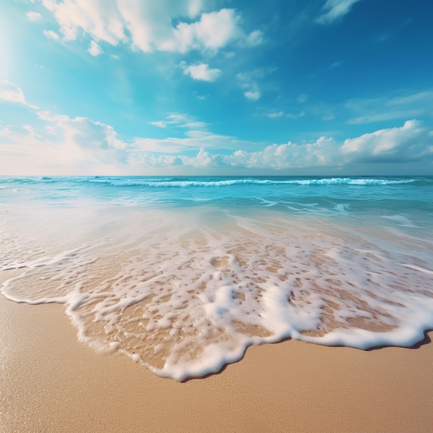 Hermosa playa serena junto al mar con arena suave y aguas azules