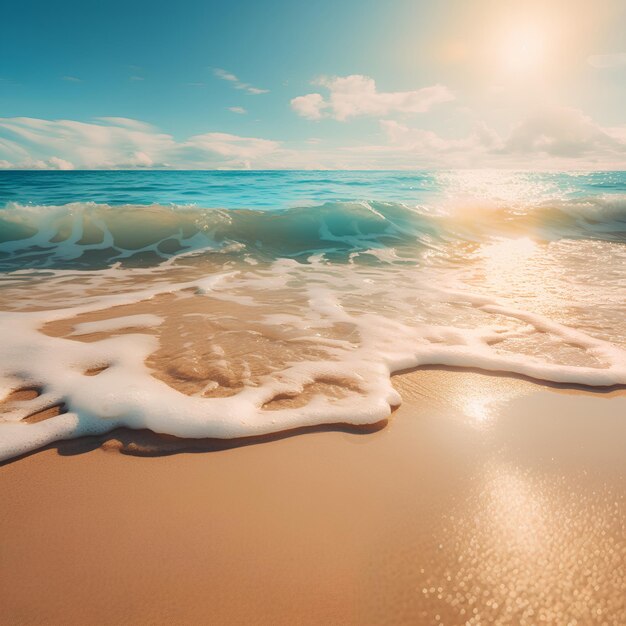 Una hermosa playa con el sol brillando en la arena fina