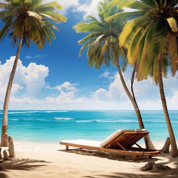 Foto hermosa playa tropical mar océano con palma y arena blanca en verano con fondo de cielo azul