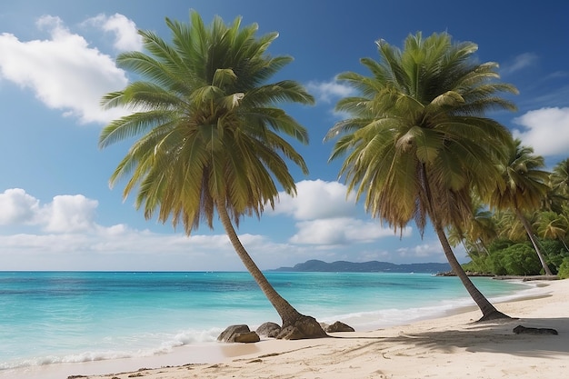 Hermosa playa tropical y mar con palmera de coco.