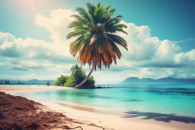 Hermosa playa tropical y mar con palmera de coco.