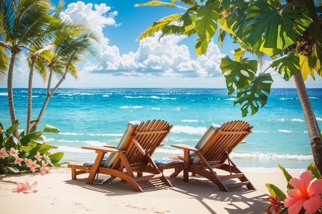 hermosa playa tropical y mar con silla generada ai