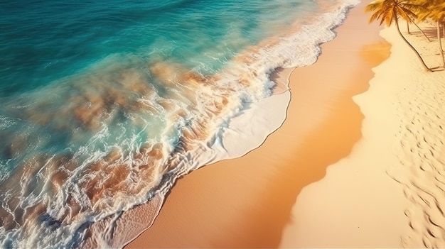 Hermosa playa tropical con olas del mar Vista aérea Toma panorámica IA generativa