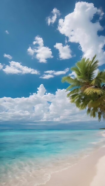 Hermosa playa tropical vacía mar océano con nube blanca en el fondo del cielo azul