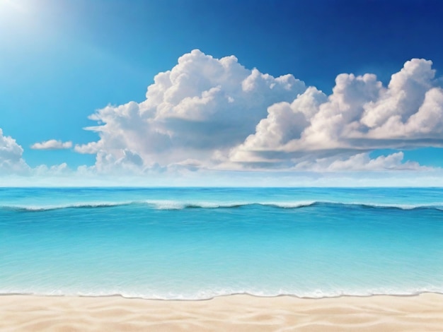 Foto hermosa playa tropical vacía mar océano con nubes blancas en el fondo del cielo azul