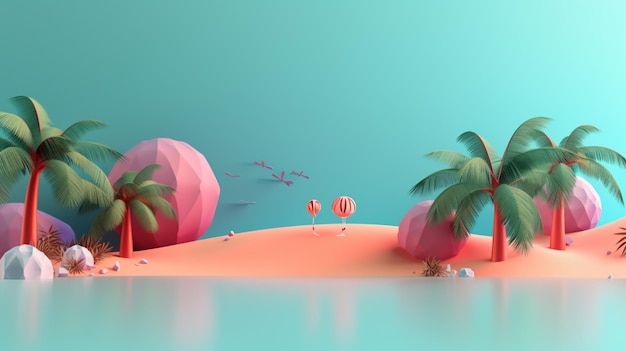 Hermosa playa tropical de verano concepto 3d lindo fondo colorido