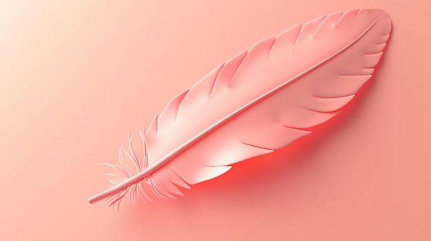 Una hermosa pluma rosa suave descansa sobre un fondo rosa La pluma es detallada y realista con una textura suave y esponjosa