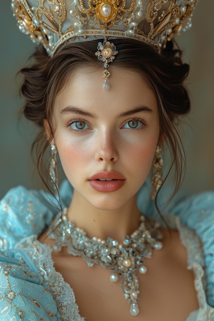 Hermosa princesa de cuento de hadas joven con un largo vestido de fiesta de boda modelo belleza sobrenatural