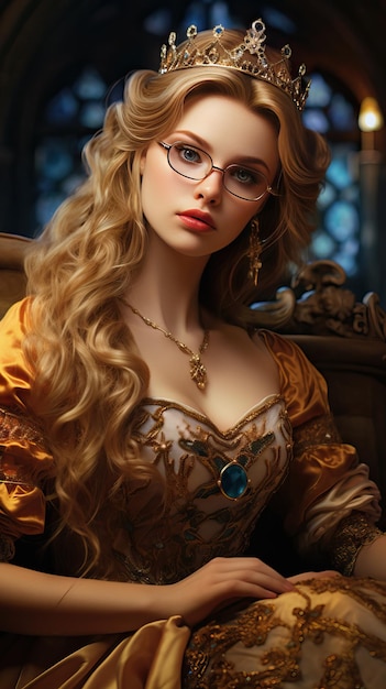 Hermosa princesa con gafas con vestido medieval IA generativa