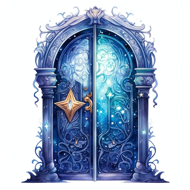 hermosa puerta de bruja fantasía acuarela cuento de hadas clipart ilustración