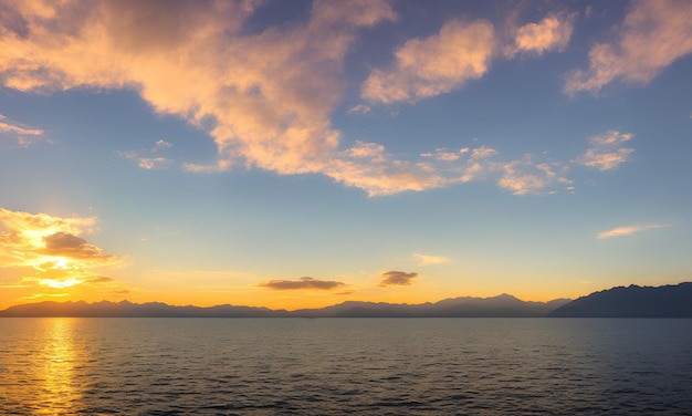 Hermosa puesta de sol amarilla sobre un gran lago