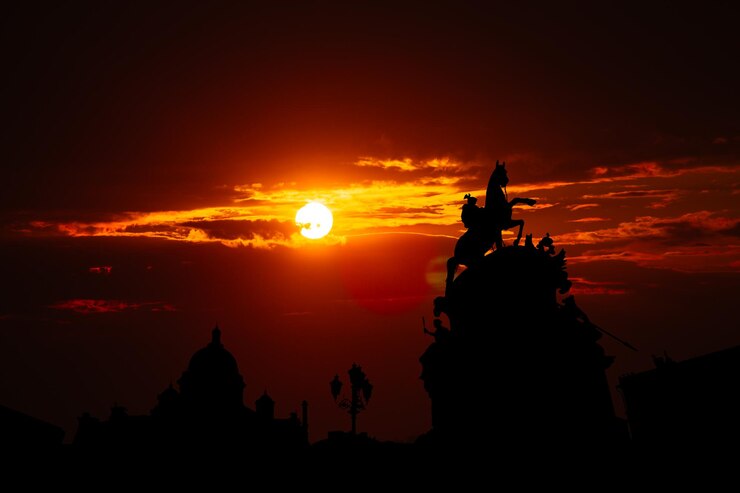 Foto hermosa puesta de sol en el centro histórico de la ciudad de san petersburgo rusia