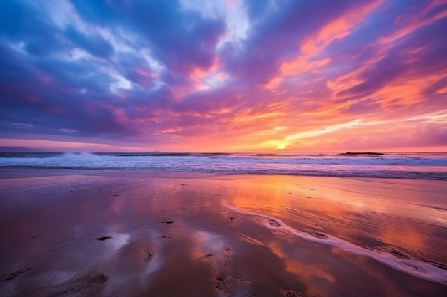 Hermosa puesta de sol cielo y playa del océano IA generativa