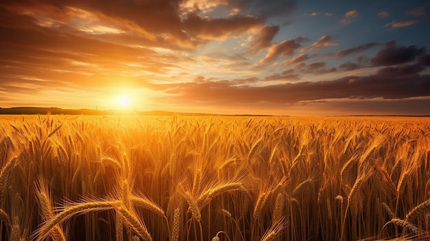 hermosa puesta de sol en Europa en un campo de trigo