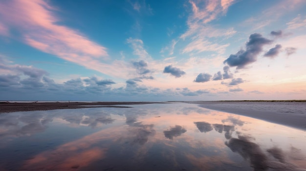 Hermosa puesta de sol junto al mar con nubes dramáticas paisaje marino