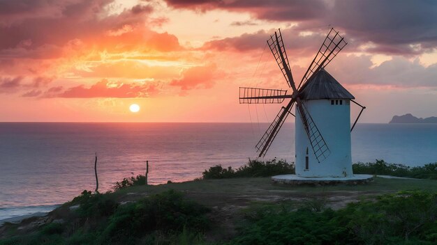 Foto hermosa puesta de sol en el mar de andamán en el punto de vista del molino de viento cerca de laem promthep cape phuket tailandia