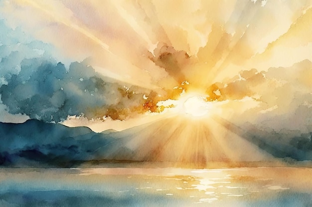 Hermosa puesta de sol o amanecer ilustración diseño de arte digital