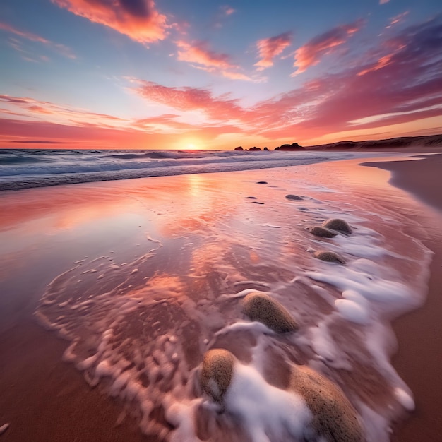 Hermosa puesta de sol en la playa Paisaje