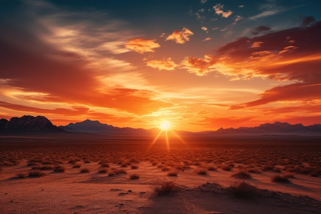 Foto una hermosa puesta de sol que ilumina el paisaje del desierto con majestuosas montañas en la distancia paisaje del desierto que muestra su belleza única al amanecer generado por ia