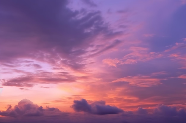 Una hermosa puesta de sol relajante con nubes moradas