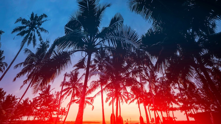 Foto hermosa puesta de sol en un resort de playa en los trópicos.