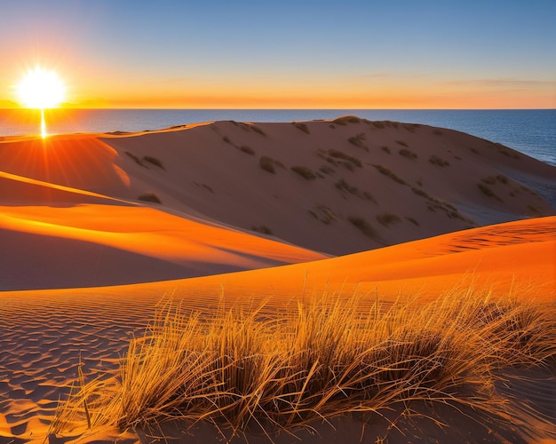 Hermosa puesta de sol sobre las dunas de la isla del mar