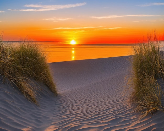 Hermosa puesta de sol sobre las dunas de la isla del mar